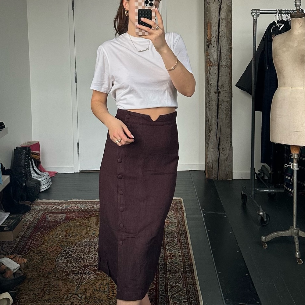 Midi Button-Front Linen Skirt, size M